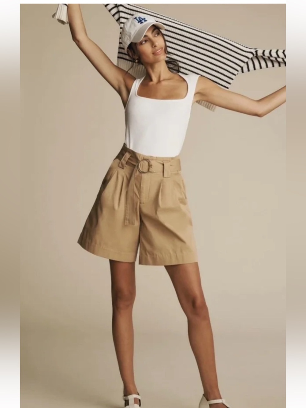 Anthropologie Maeve Longline Khaki O-Ring Shorts